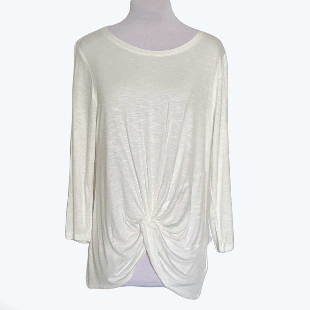 Jones New York Signature White‎ Twist Front Long Sleeve Top EP2464B Size S NEW